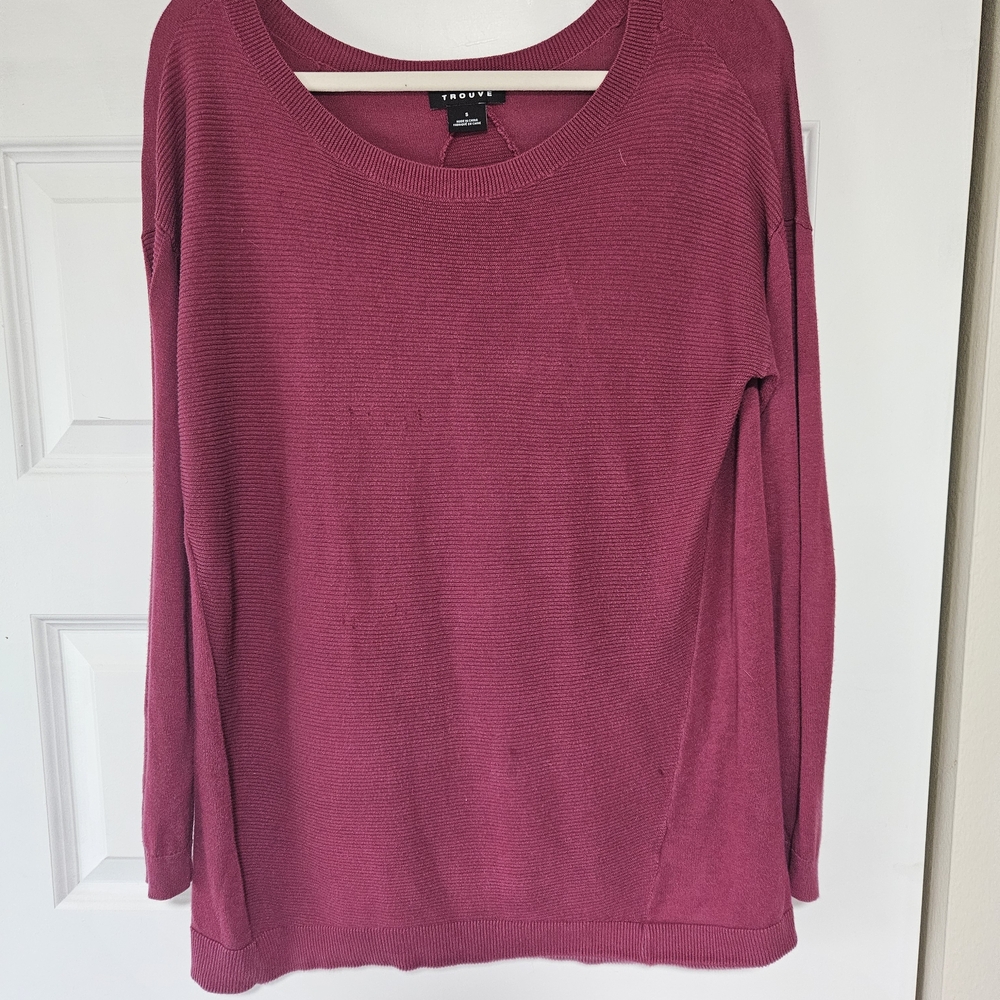 Trouvé Women's Magenta Scoop Neck Ribbed Knit Tunic Sweater Top